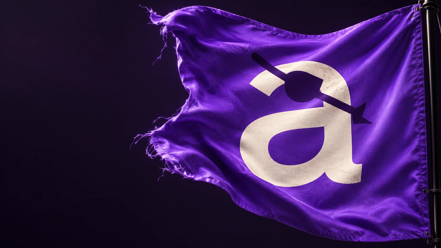 A violet flag bearing the Font Pirate letter and eyepatch