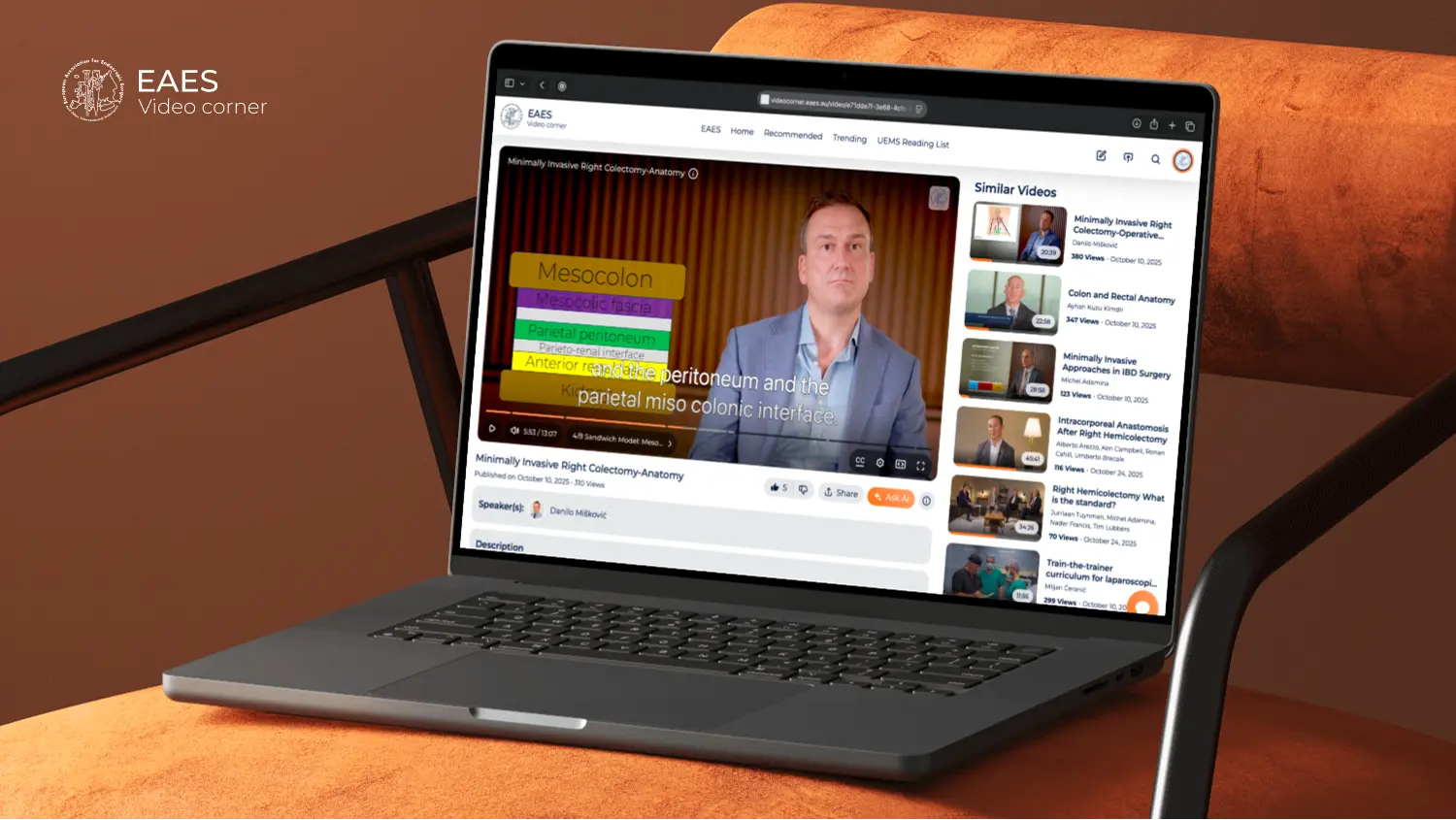 EAES Video Corner screenshot showing the video browsing interface